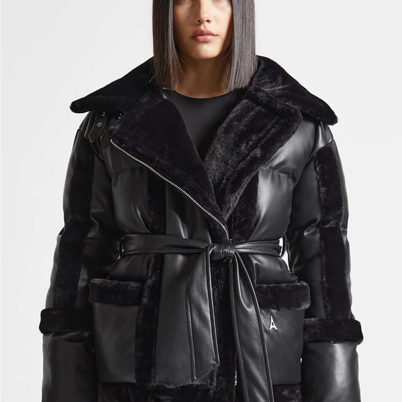 Manière De Voir coat VEGAN LEATHER AND PLUSH PUFFER BIKER JACKET - BLACK - US 8 - Picture 3 of 5